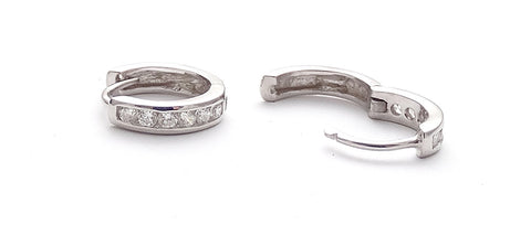 925 Silver Earrings w/ 3A White CZ in Rhodium Plated