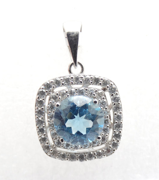 925 Silver Pendant withSky Blue Topaz and White CZ